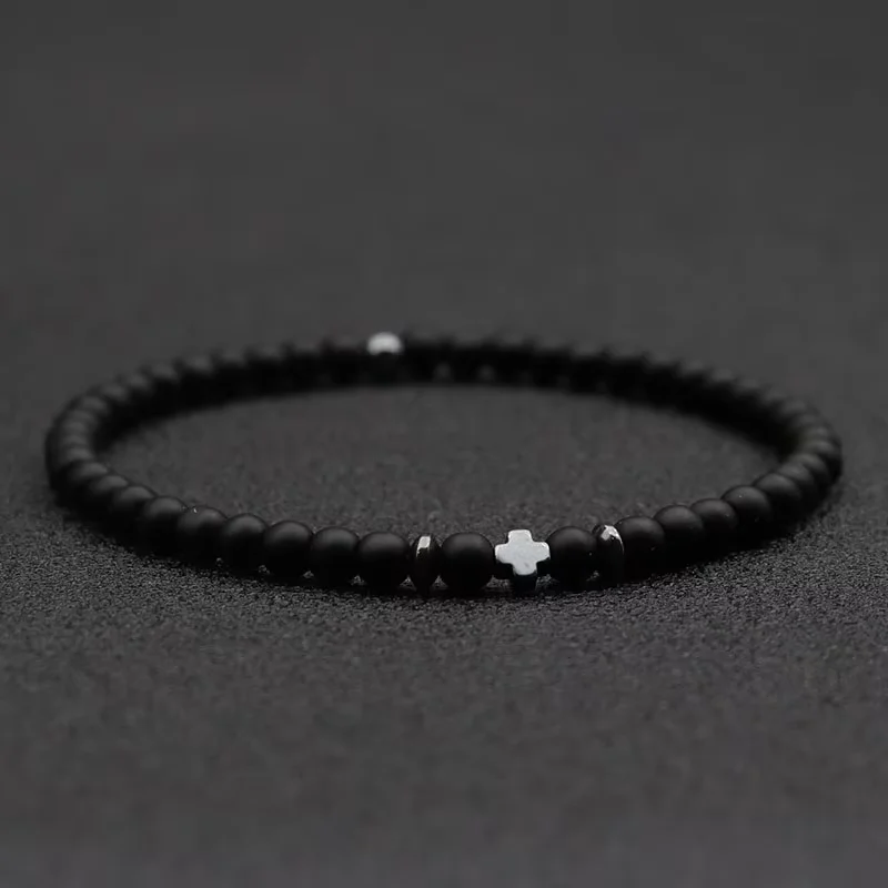2026 Men Bracelet Small Stone 4mm Braclet Natural Hematite Cross Braslet Rice Bead Brazalete Homme Boyfriend Gift Pulsera Hombre