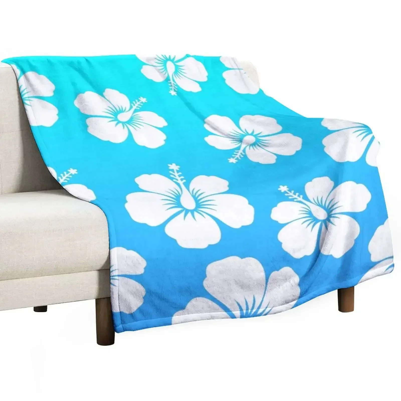 Hibiscus flower pattern blue gradient Throw Blanket Thermals For Travel Soft Plaid Blankets For Sofas Picnic Hair Blankets