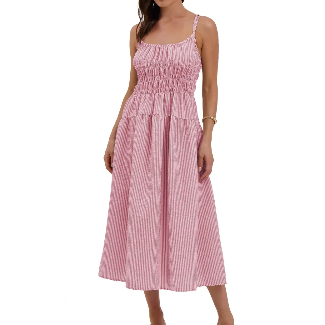 2026 Nieuwe zomer sexy Pure Desire damesjurk met gestreepte riem en taille