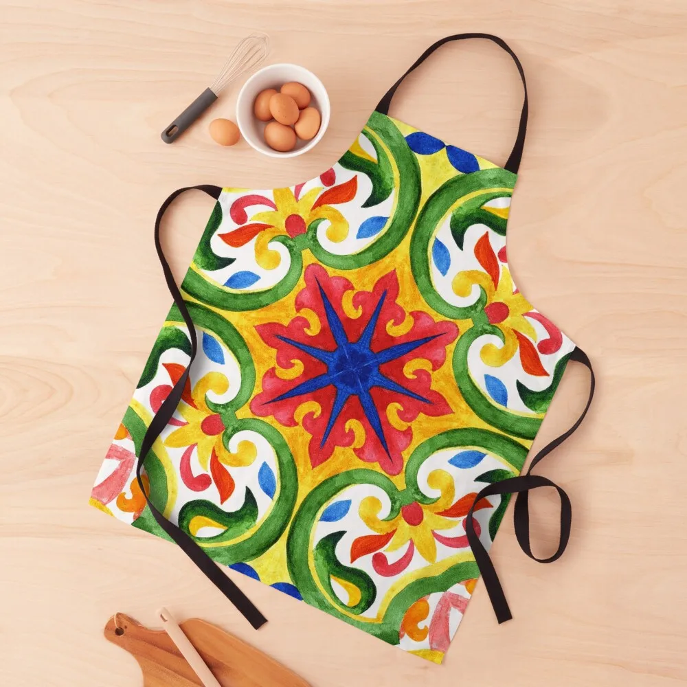 

TYPICAL SICILIAN COLOURS TILE Apron For Women Kitchen Things For Home And Kitchen Customizable Woman christmas 2024 Apron