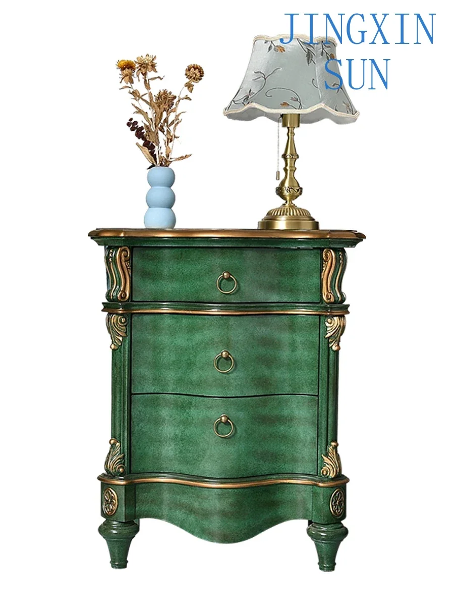 Country bedside table solid wood bedroom side cabinet storage large capacity lockers decorative chest of drawers.