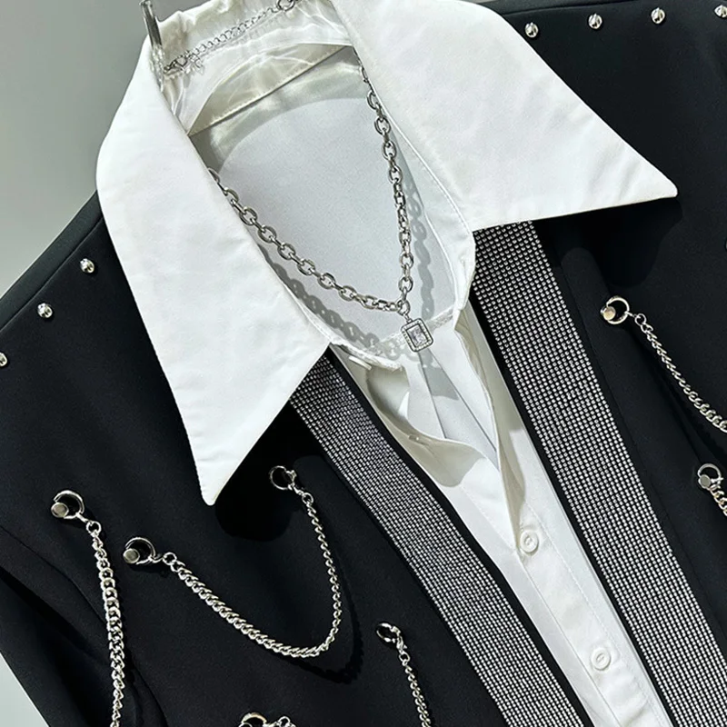 PFHQ Men\'s Metal Tassel Chain Decoration Jackets Fashion Casual Personality Short Hot Diamond Male Delicacy Coat Summer 21Z4476