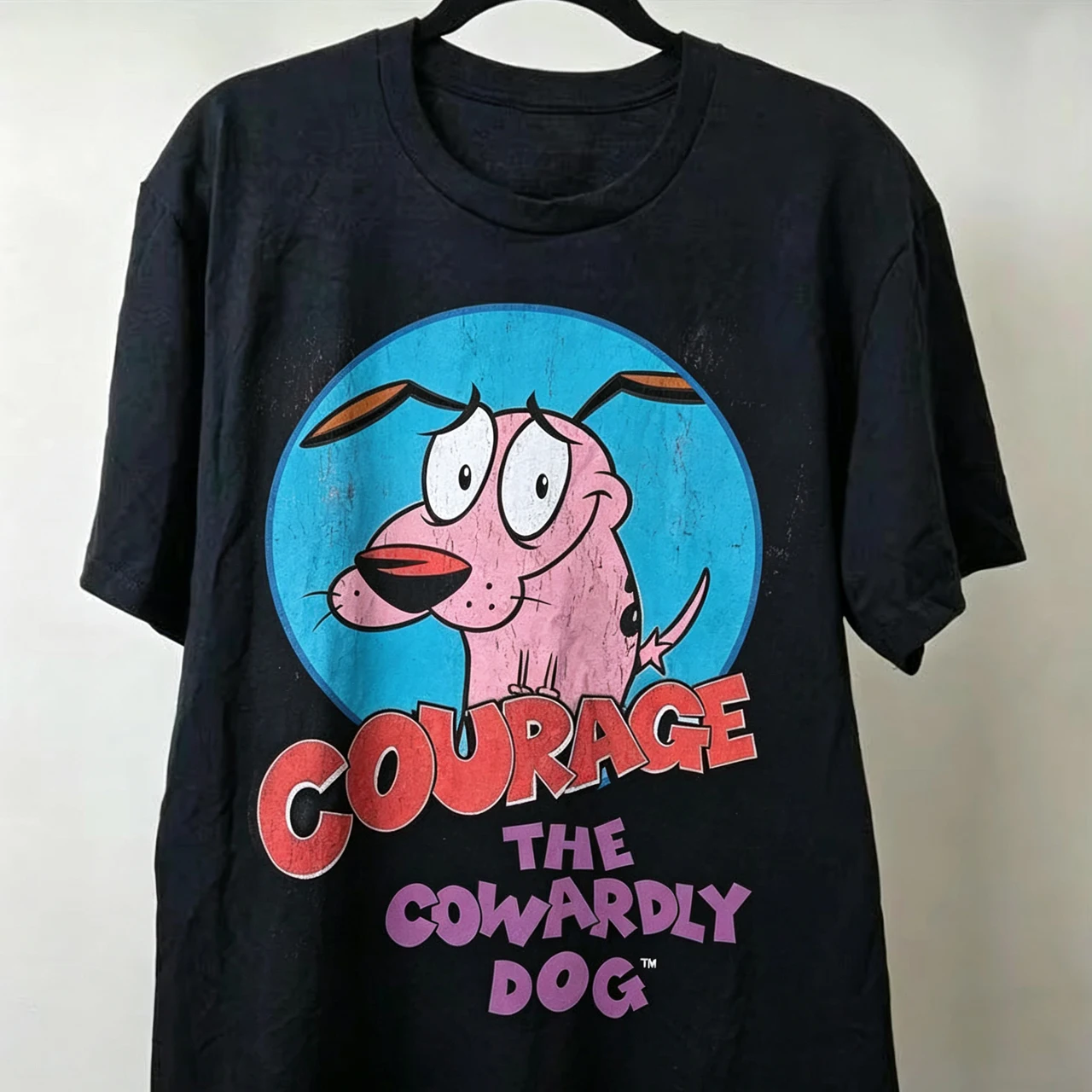 Vintage Courage the Cowardly Dog Cartoon Print Short Sleeve T-Shirt Retro Unisex Graphic Tee 90s Nostalgia Summer Streetwear Top