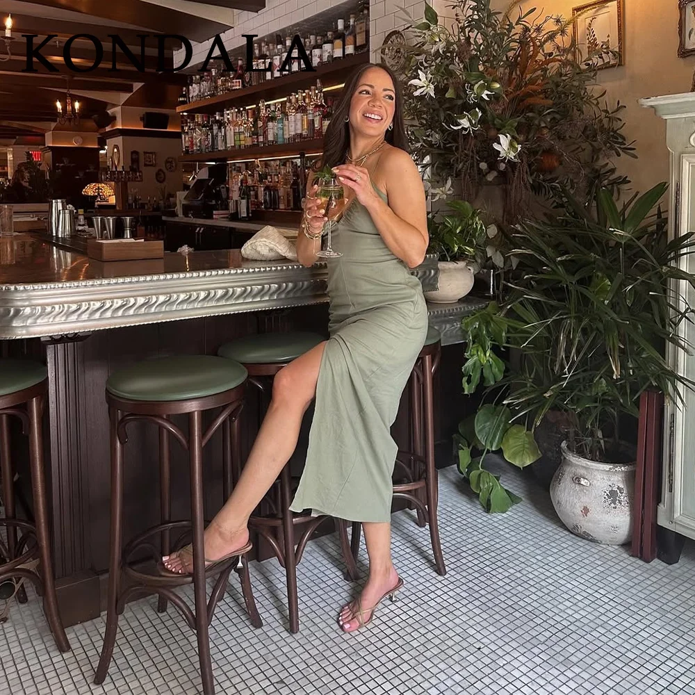 KONDALA 2025 فساتين كامي نسائية مثيرة لربيع وصيف موضة أنيقة بدون ظهر ورقبة على شكل V على طراز الشاطئ فساتين كامي أنيقة متينة للسيدات #4