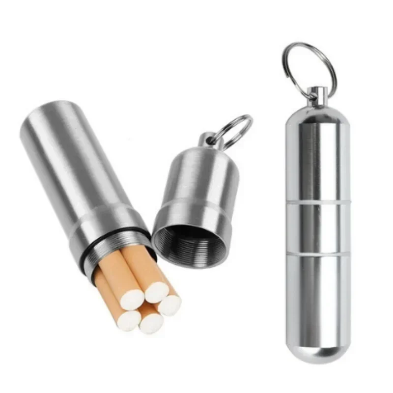 Portable Aluminum Alloy Keychain Capsule Box Sealed Three Section Storage Bottle Waterproof Cigarette Box Pill Toothpick Capsule