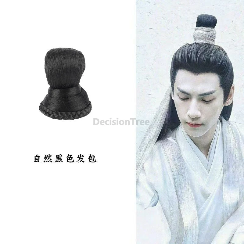 Wig rambut Hanfu kuno Tiongkok tahun 2025 untuk pria, aksesoris rambut cosplay, wig pertunjukan panggung, wig dekoratif fotografi retro klasik