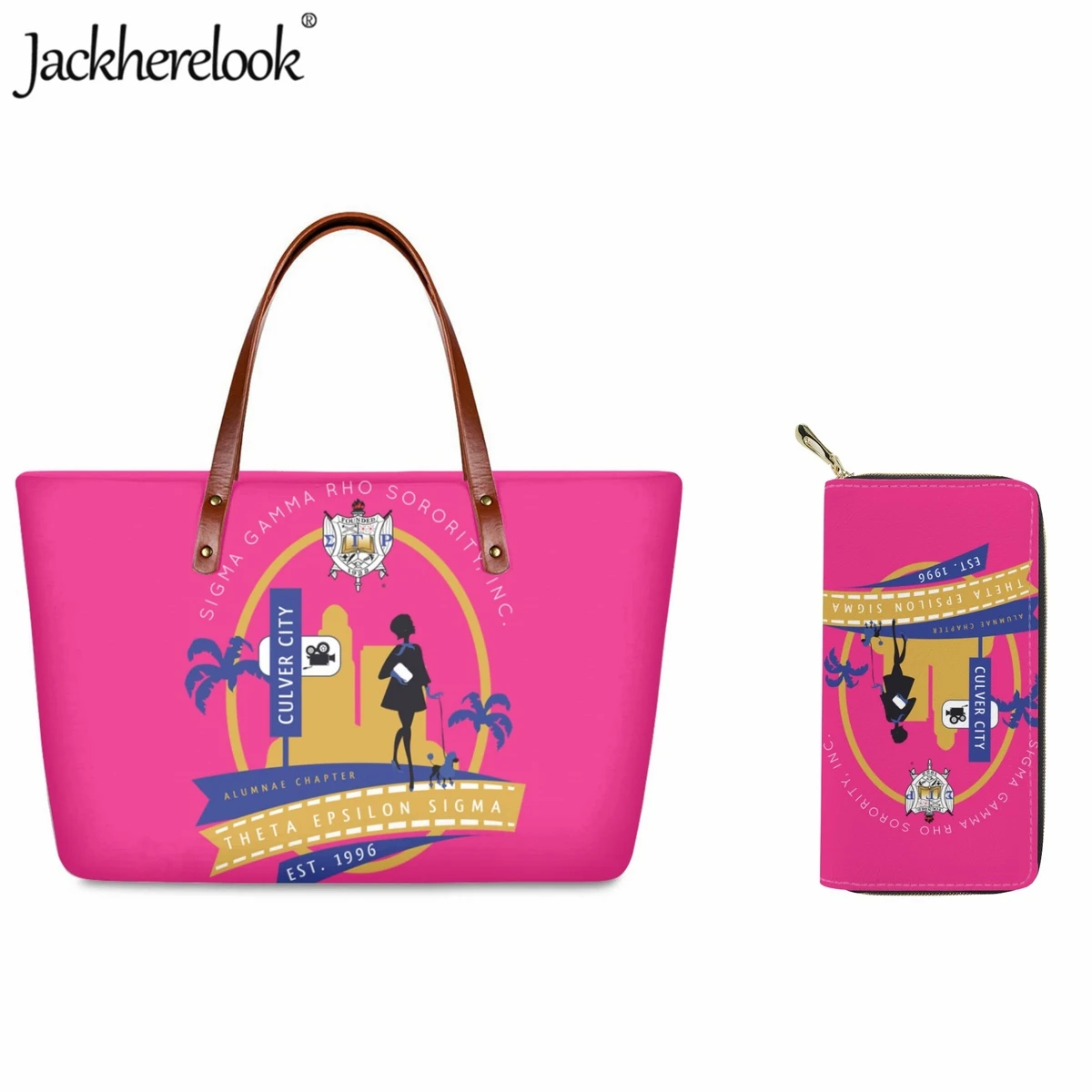 Jackherelook Sigma Gamma Rho Sorority Handbag for Women Fashion New Shoulder Bag Long Wallet 2pcs/set Female Beach Tote Bag