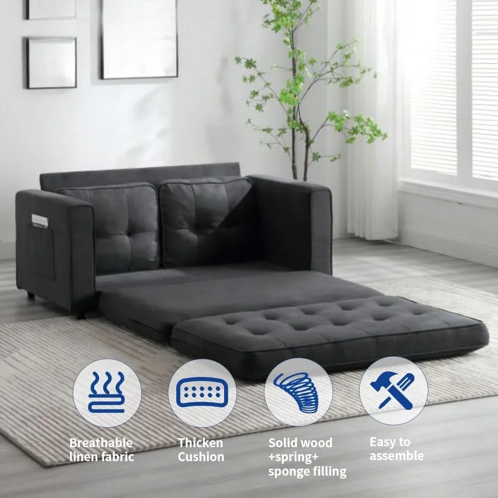 Living Room Sofas 3-function Modern Breathable Pull Sofa Guest Folding Mattress Convertible 3-in-1 Sofa Dark Grey Bed Furniture