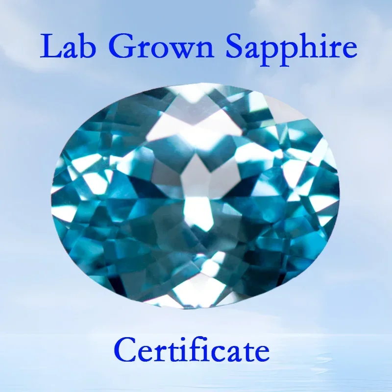 

Lab Grown Sapphire Top Quality Oval Shape Aquamarine Color Charms Beads for DIY Jewelry Making Rings Selectable AGL Certificate