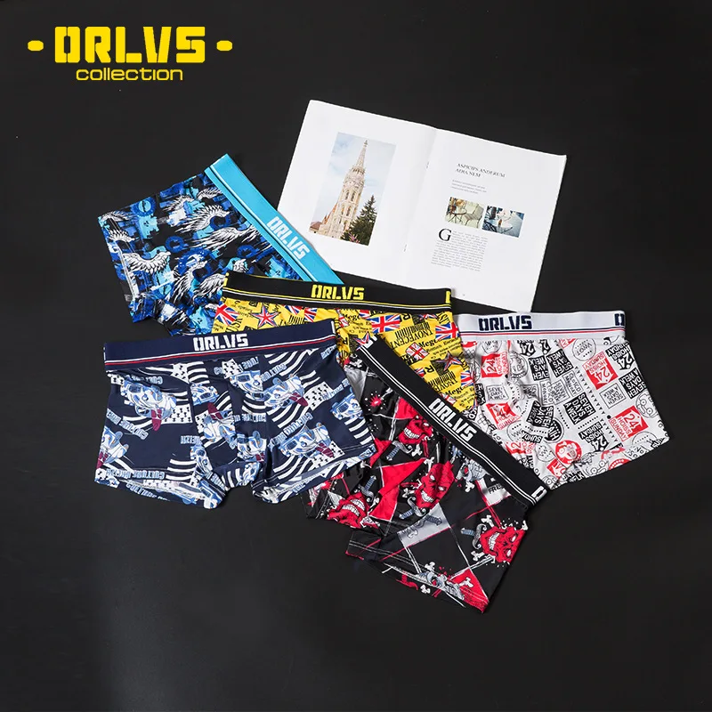 

ORLVS Men's Underwear Printed Ice Silk Breathable Hip Lifting Quadrangle Pants Men's OR303