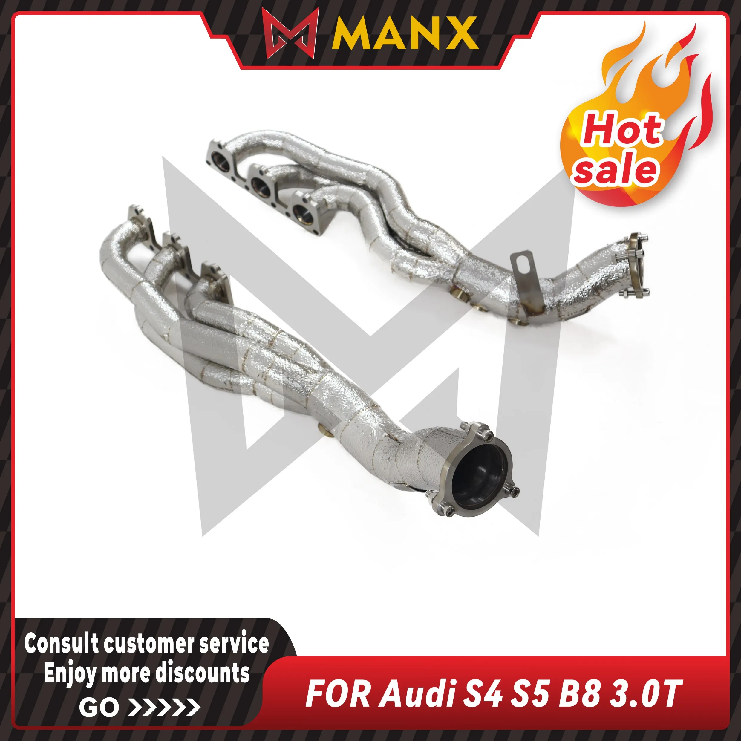 Manifold for AUDI S4 S5 B8 3.0T Stainless steel Performance Auto Exhaust pipe Header with heat shield Lossless installation