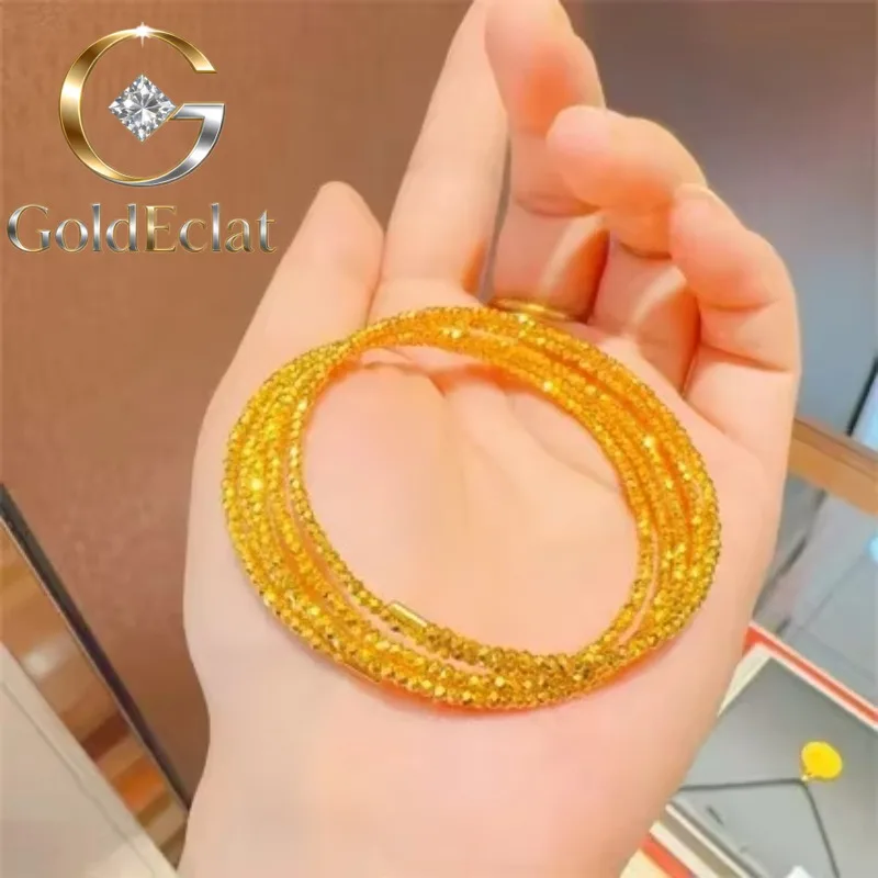 

GoldEclat Disco Beads Elastic Five-Circle Memory Bracelet 9999 24K Real Gold Women's Blast Flash Gold Bracelet Bracelet