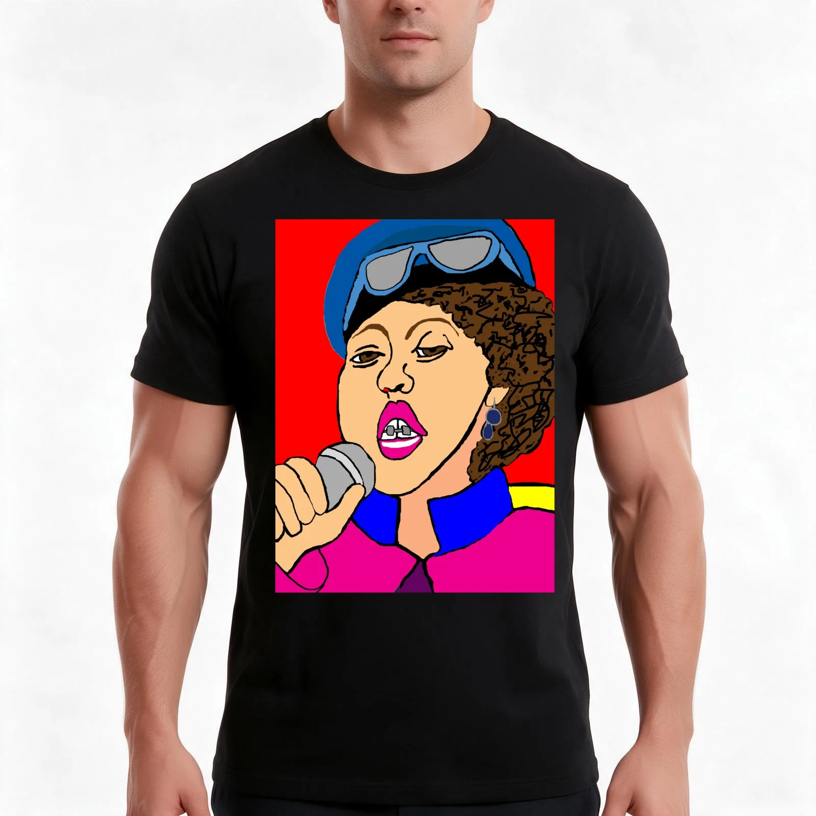 Poly Styrene Digital Illustration T-Shirt, Summer Casual Cotton Tee, Oversized Streetwear Tops, Vintage Graphic Print