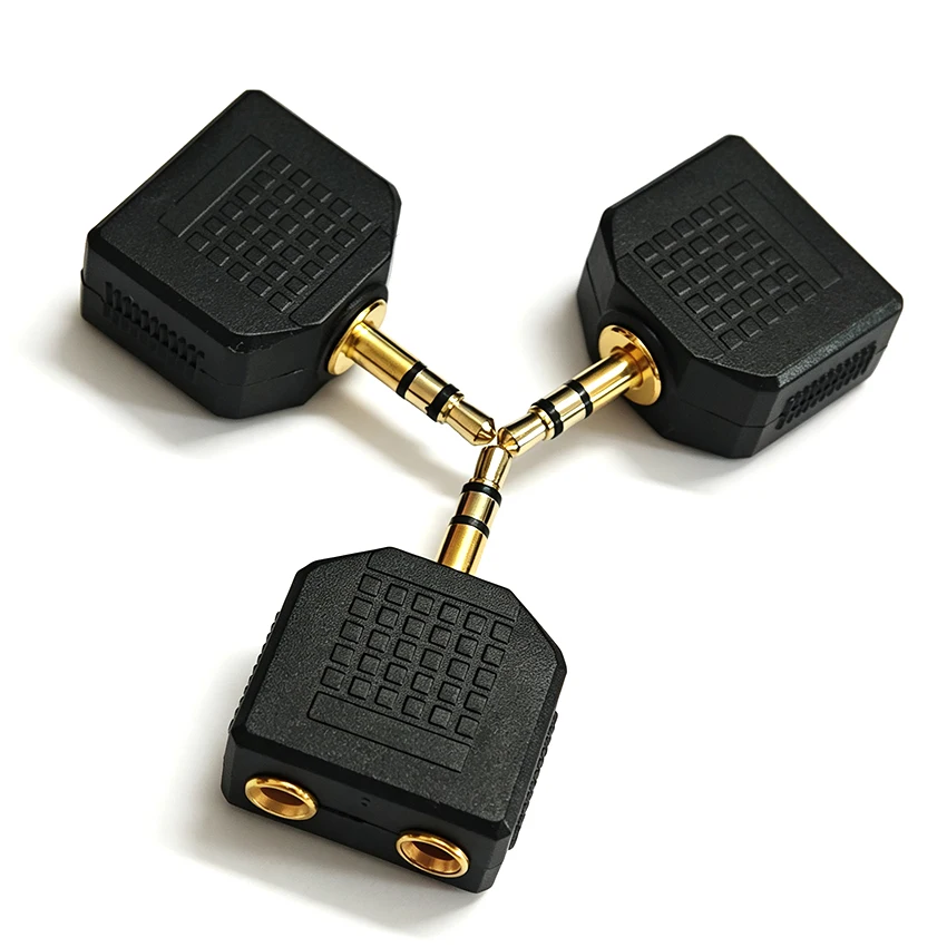 3pcs 3.5mm Stereo Headphone Jack Splitter Adapter Plug 1/2 Socket Plug Splitter Y Adapter Drop