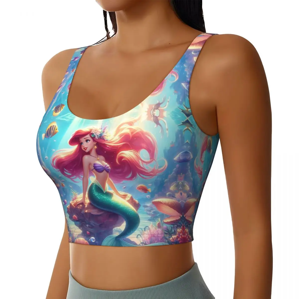 Custom New Ariel Princess High Impact Sports Bras Women's Seamless Workout Yoga Crop Tank Tops