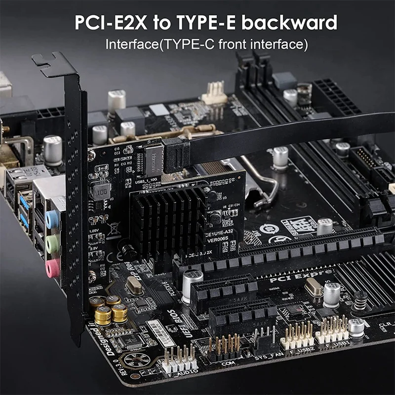 PCI-E 2X to USB3.1 A-Key Gen2 Front Type-E Expansion Card,10Gbps Type-E Internal 20-Pin Front Panel Connector Riser Card