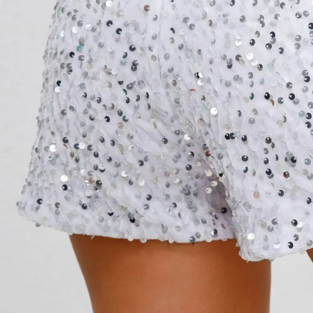 النساء السراويل عالية الخصر رش الترتر مرونة الخصر سليم صالح مستقيم البسيطة السراويل نادي حفلة الرقص سراويل قصيرة الصيف السراويل #4