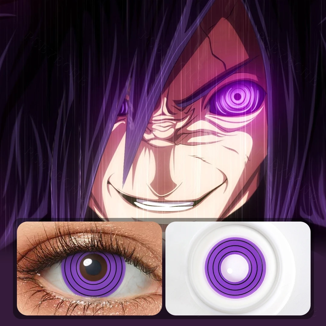 (0 ~-6,0) lentes de contacto Sharingan Rinnegan con grado Sasuke Anime Cosplay lentes de contacto con prescripción blanca hacia fuera