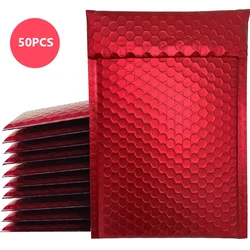 50Pcs Holographic Bubble Mailer Red Mailing Envelope Waterproof Courier Bag Padded Bubble Envelopes Pack Bag for Shipping