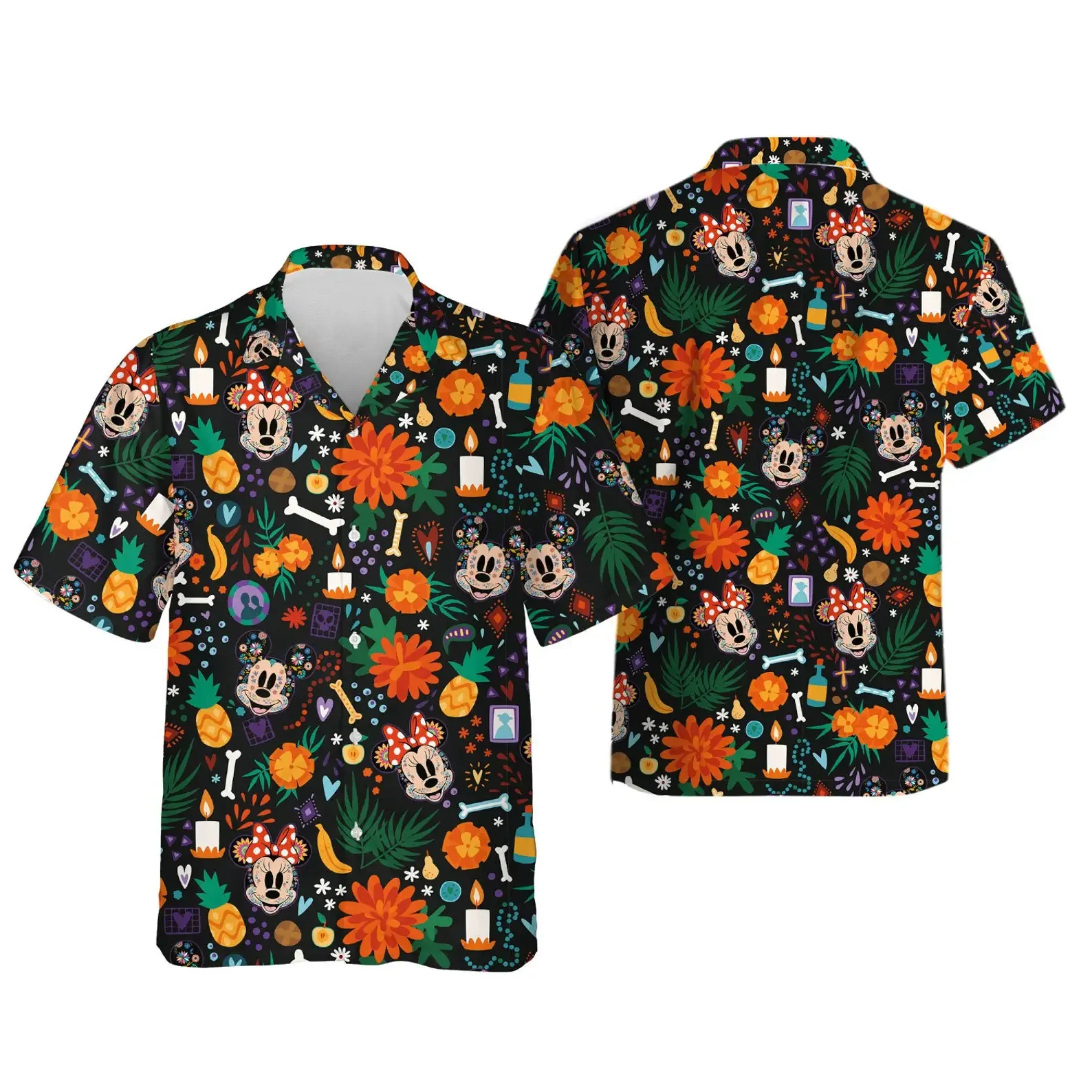 Camisa havaiana de mickey mouse masculina, de botão, manga curta, Disney Epcot, blusa praia, verão, retrô