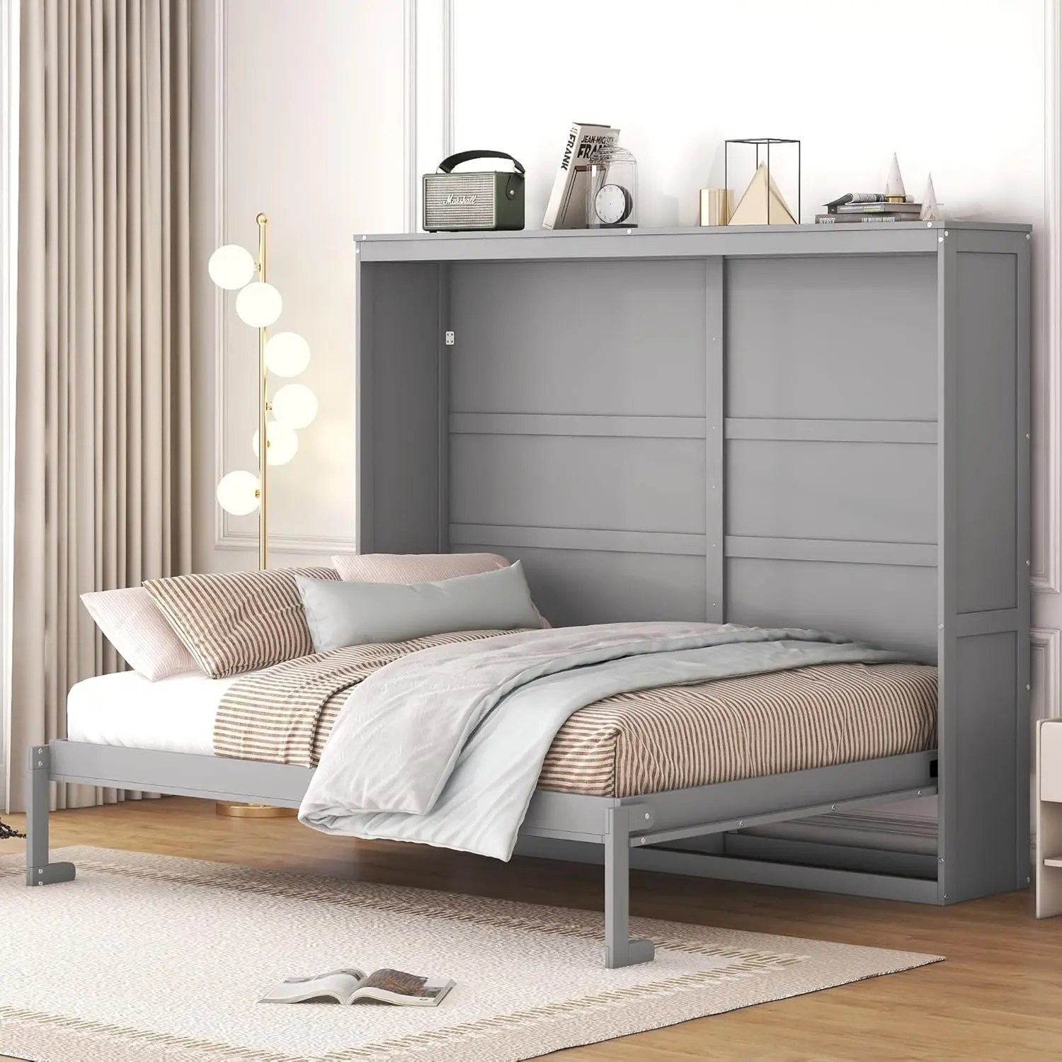 Queen Size Murphy Bed Wall Bed, Wood Murphy Bed Wall Bed Folding Wall Bed For Home Office Or Small Room, Gray