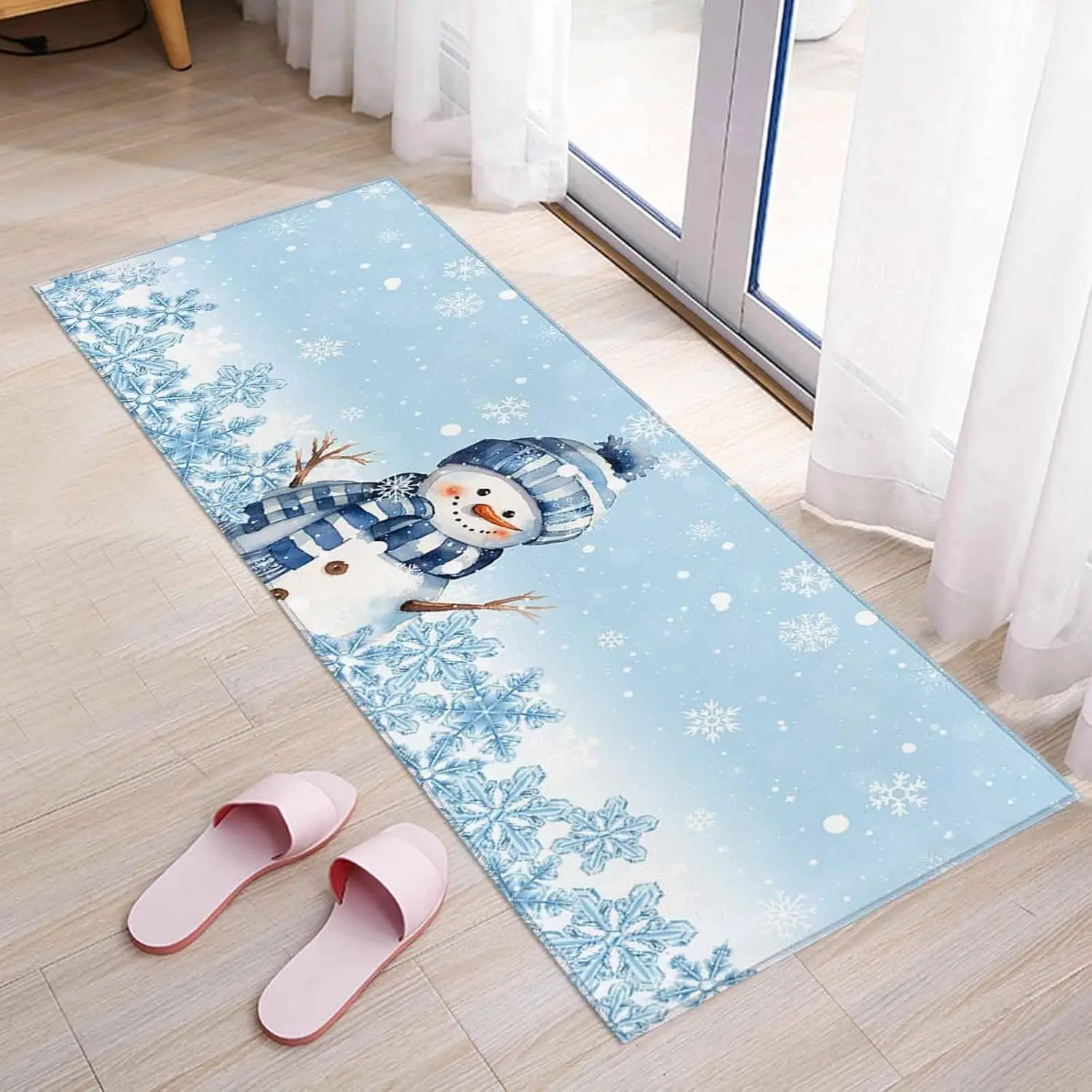 Christmas Snowman Snowflake Kitchen Mat Doormat Decor Winter Holiday Corridor Balcony Rugs Bathroom Non Slip Foot Mat Xmas Decor