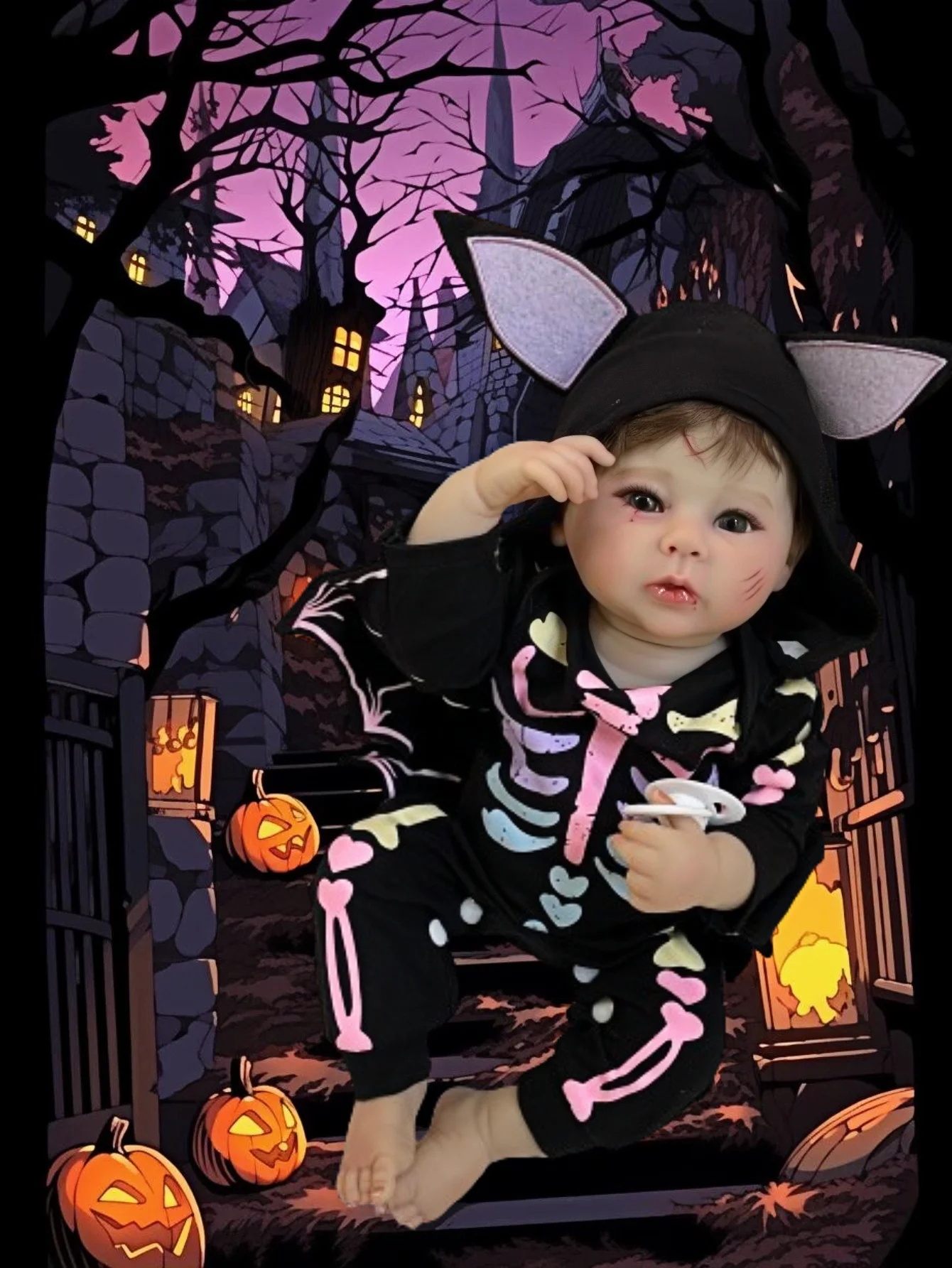 

18-дюймовый сверхмилый новорожденный девочка подарок на Хэллоуин реалистичный новорожденный малыш девочка подарок для детей