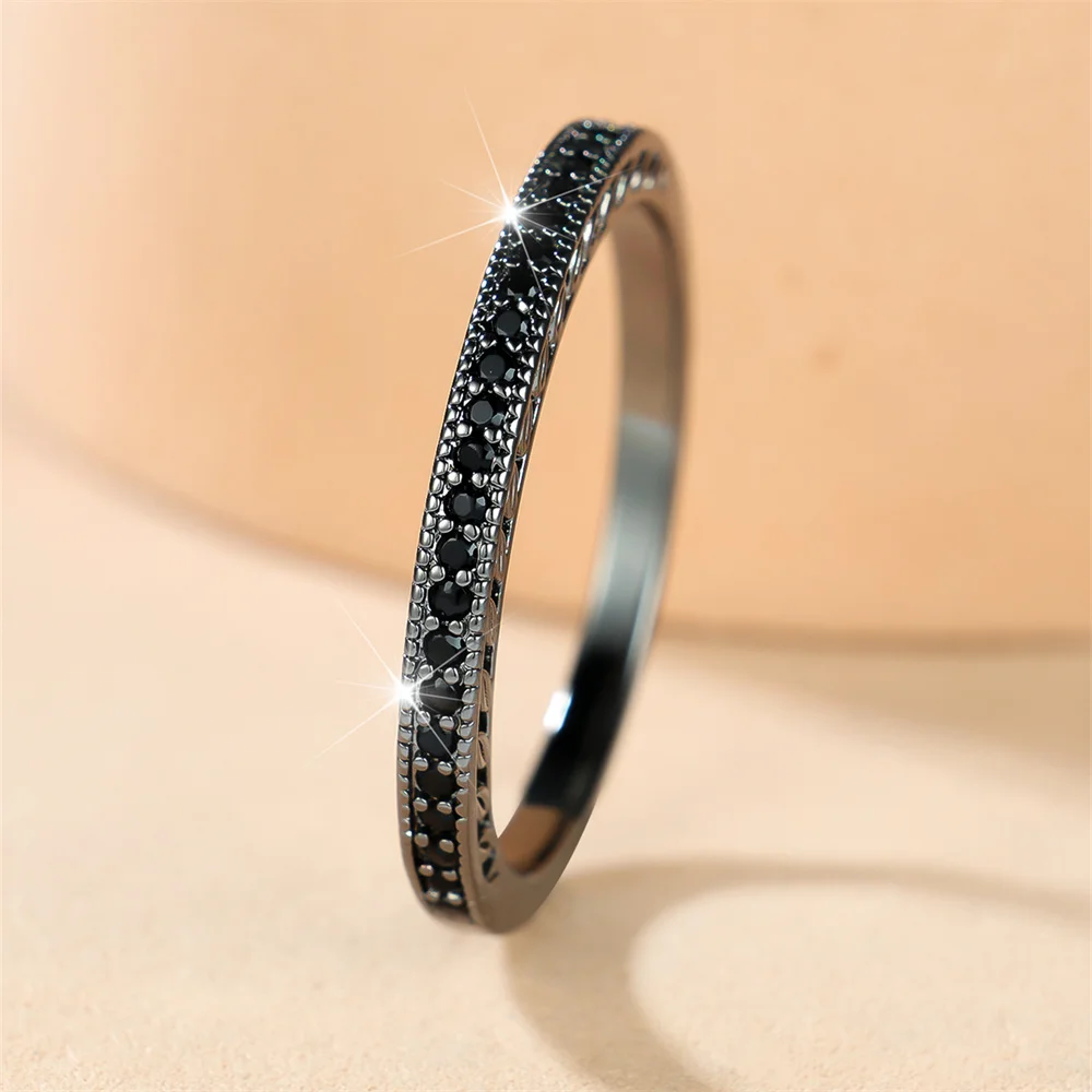 Antike Verlobungsringe mit schwarzem Zirkon und kleinem rundem Stein für Frauen, Vintage-Ring aus schwarzem Metall, Hochzeitsschmuck, Valentinstagsgeschenke – Detail 1