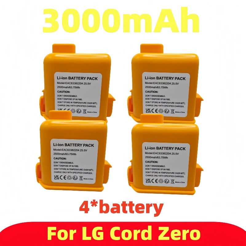 

100%New 4*bttery 25.55V replacement batteries A9M, A9K-CORE, A9NA9, A9MAX,A9 Plus, P9, A9K PRO, A9S for LG Cord Zero 3000mAh
