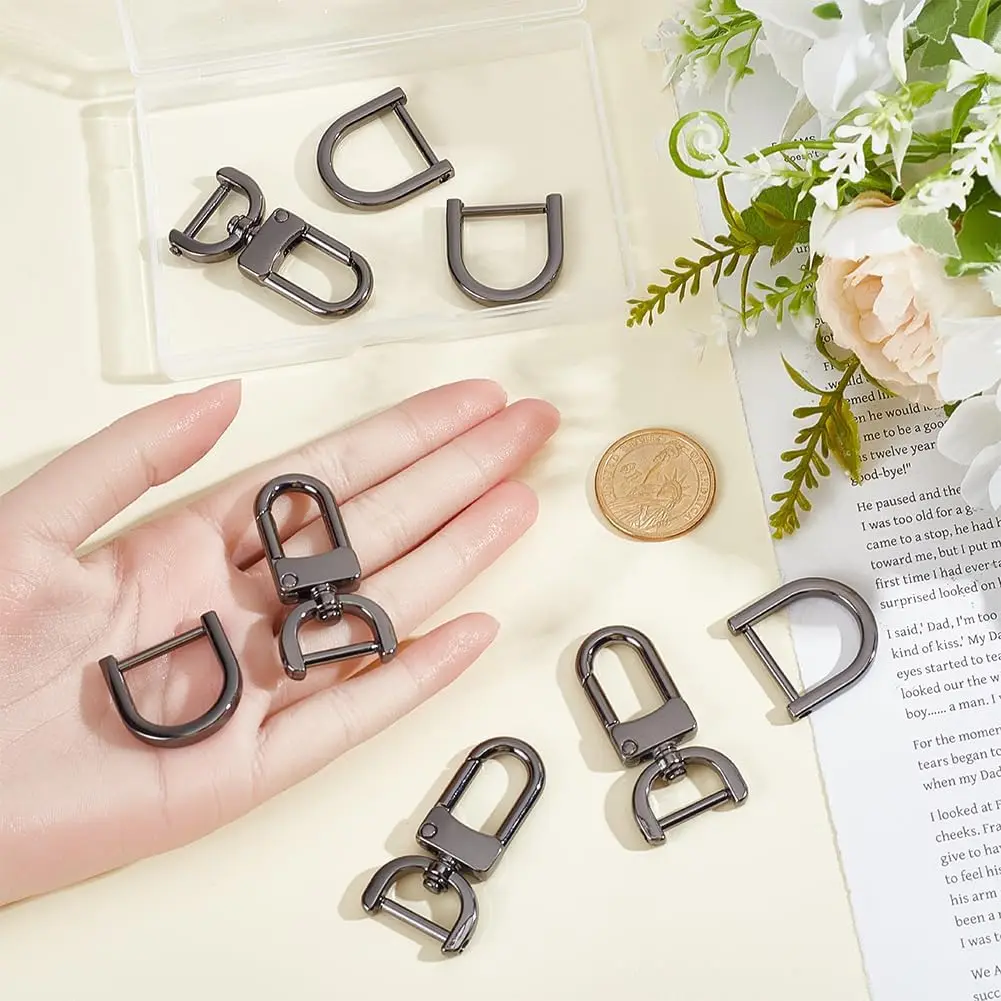 4pcs Detachable Snap Hook Swivel Clasp with 4pcs D-Rings Screw in Shackle for Bag Purse Strap Hardware Replacement Buckles