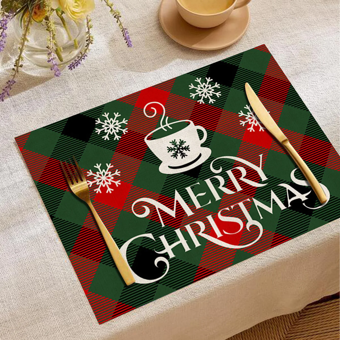 

45x30cm Printed table flag Christmas printed dining table mat Simple home tablecloth placemat Christmas decoration supplies deco