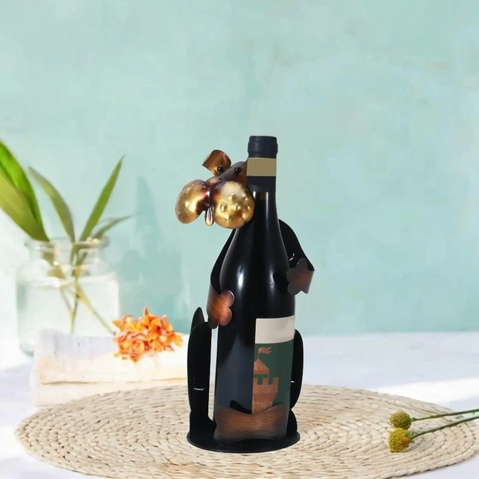 Dog Drinking Wine Bottle Holder Home Display Pantry Wedding Wine Rack Stand