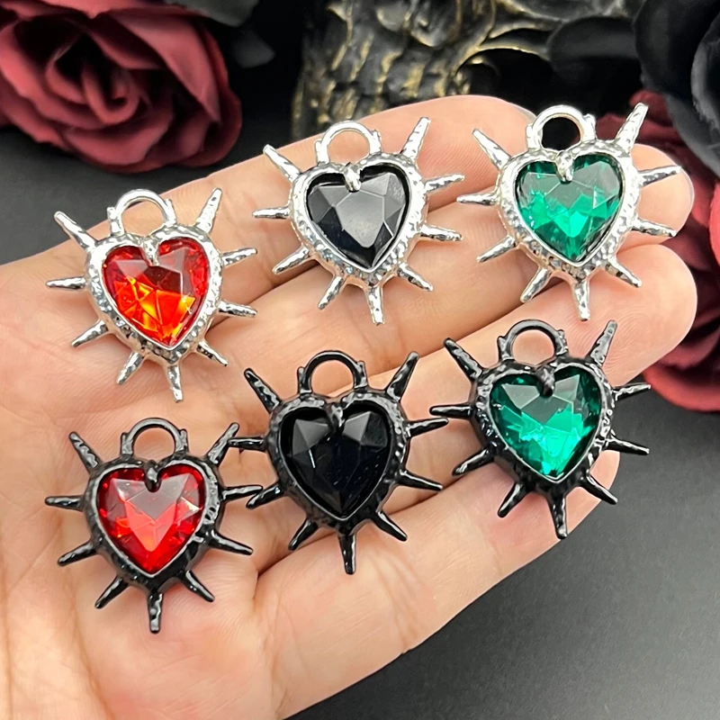 5pcs 30*29mm Goth Spiky Burning Heart Pendant Punk Thorn Heart Charms for Y2K Grunge DIY Jewelry Making Jewelry Craft Findings