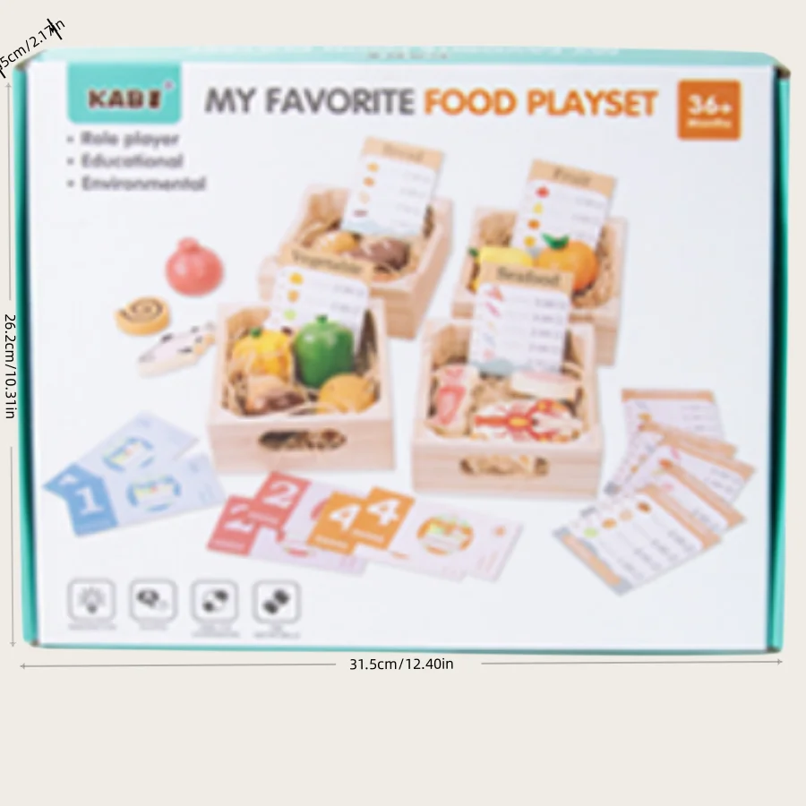 Kids Wooden Play Food Cutting Toy - Fruit & Vegetable Pretend Kitchen Set, Toddler Puzzle Toys and gifts