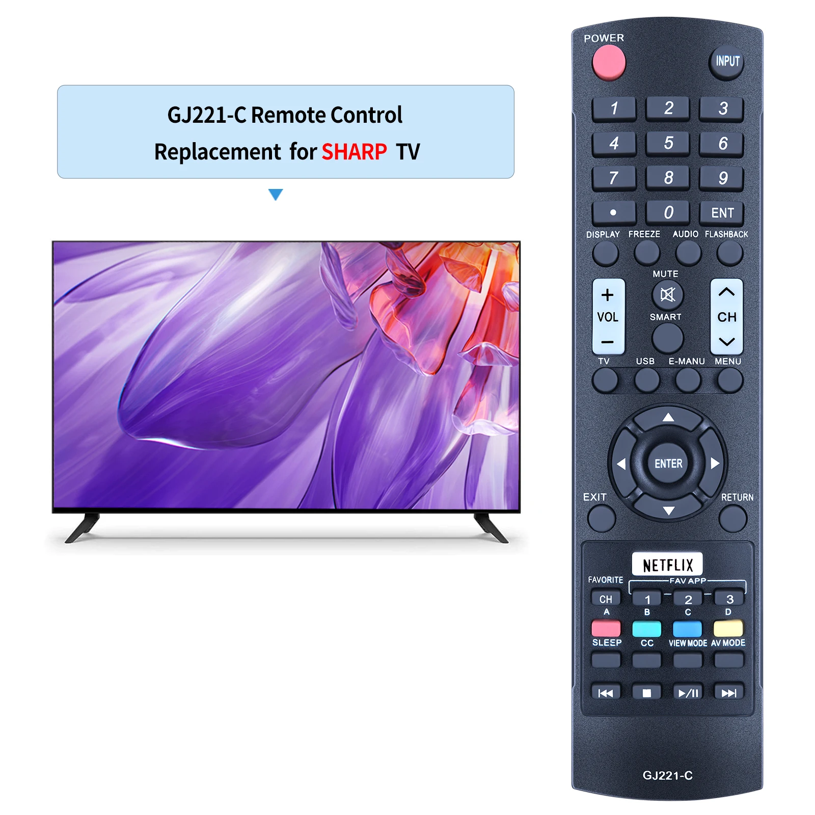 New GJ221-C TV Remote Control fits for Sharp LED HDTV LC43LE653U LC-43LE653U LC48LE653U LC-48LE653U LC32LE653U LC-32LE653U LC40L