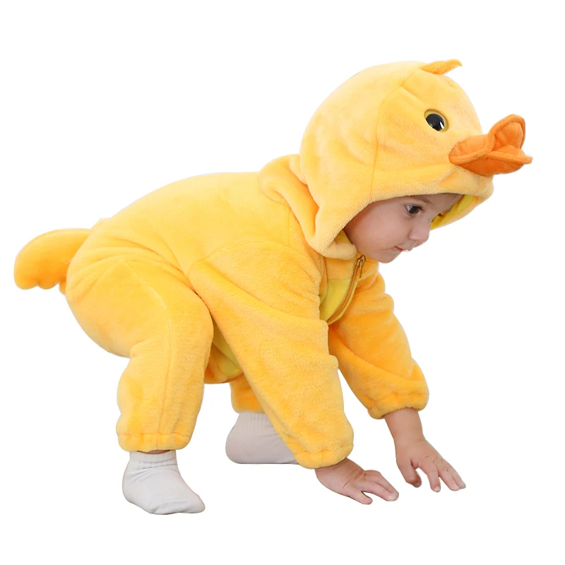 Umorden Baby Yellow Duck Costume Cosplay Kigurumi Cartoon Animal Rompers Infant Toddler Jumpsuit Flannel Halloween Fancy Dress