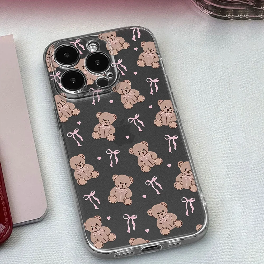Phone Case For Samsung Galaxy S25 S26 S24 S21 S23 Plus FE Note 20 Ultra A53 A56 A55 A36 A54 Shockproof Soft Teddy Bear Bow Cover