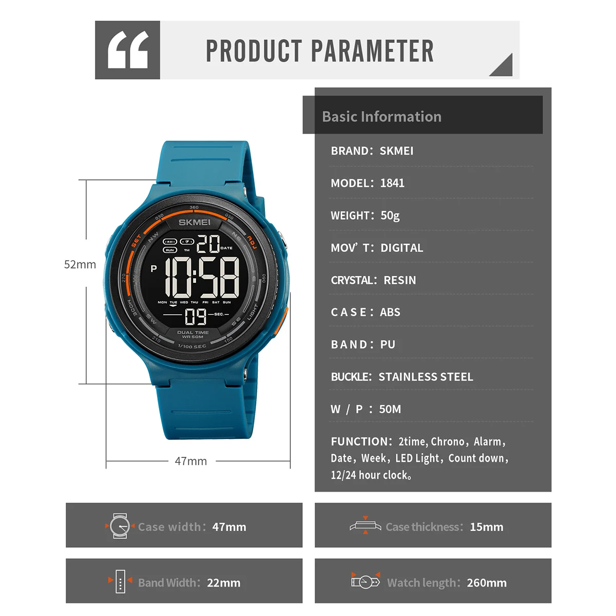 SKMEI Fashion Japan Digital Alarm Clock Sports Watches For Men Women Outdoor Waterproof Wristwatch Reloj Hombre image 5