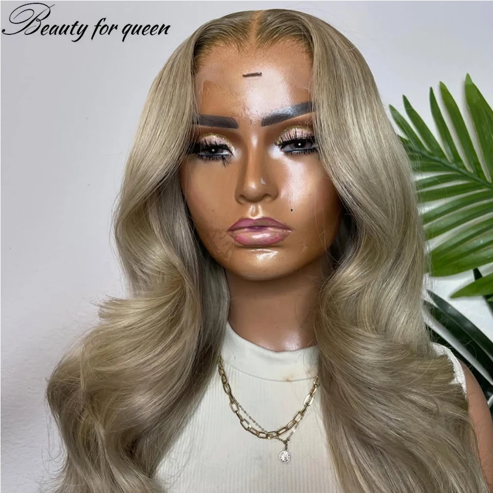 

High Quality Transparent 13x4 Lace Frontal Wigs Ombre Grey Green Body Wave Brazilian Colored Human Hair Wig For Women Cosplay