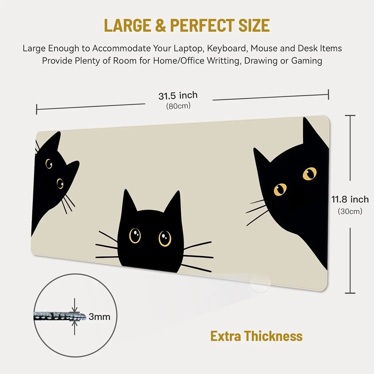 Mouse Pads Large Mouse Pads 900x400 Cute Desk Mat for Keyboard Desktop Extra Large Three Cat