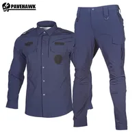 Quick Drying Workwear Suit Men Combat Elastic Tactical Training Set Multi Pocket Man Security Staff Uniform Cargo 2pcs Suits