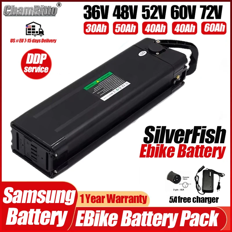 

48 В Электрический велосипед SilverFish 30ah Batterij 52v 20 50 60ah Аккумулятор 36v e bike Bafang 72v 1000w 2000w 60v 40ah Литиевая батарея