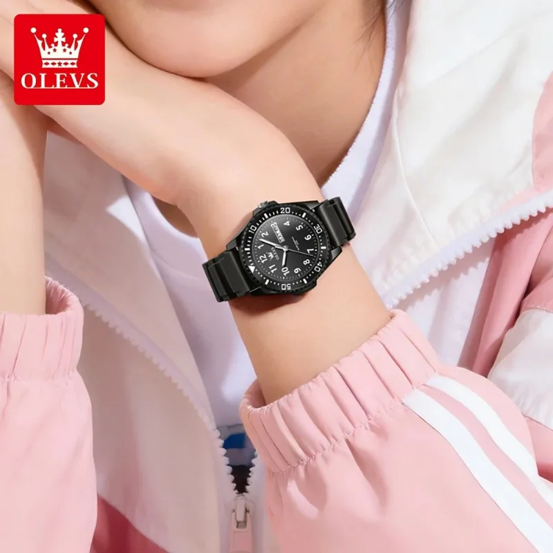 OLEVS 2703 Simple Quartz Movement Watch Dual Calendar Dispaly Silicone Strap Digital Scale 30m Waterproof Brand Student Watch