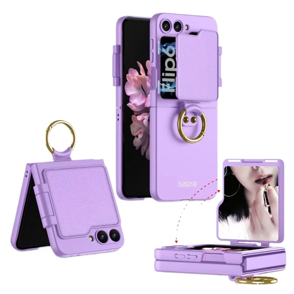 

Ring Holder Phone Case With Back Screen Protective Cover Mirror For Samsung Galaxy Z Flip 6 Flip6 5G 2024 Shockproof Hard Shell