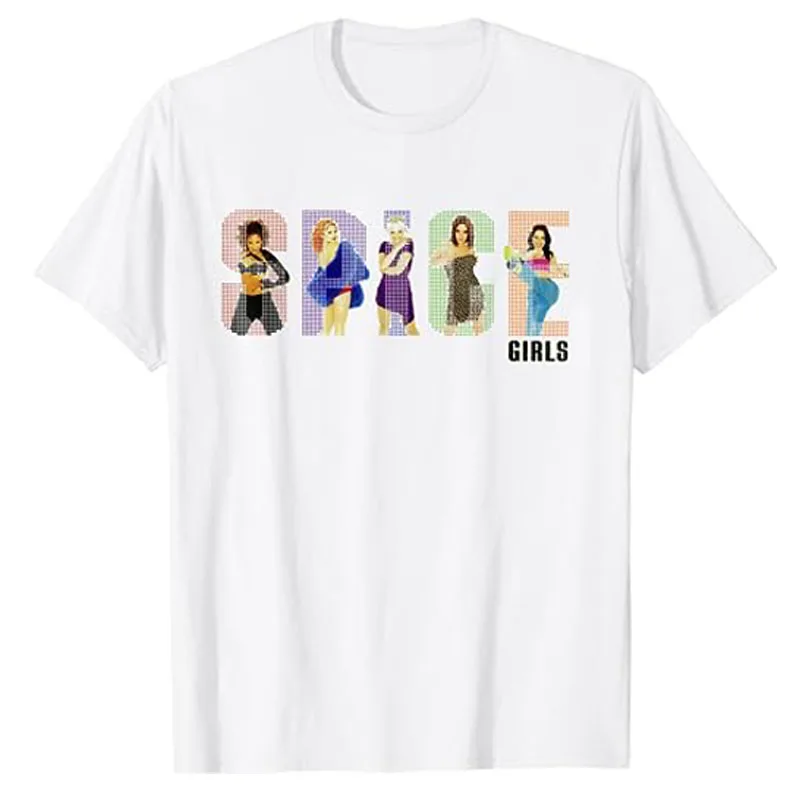 Spice Girls Classic White Album Tee - Crew Neck, Short Sleeve Graphic T-Shirt Gifts Women\'s Fashion Cotton Streetwear Music Tops