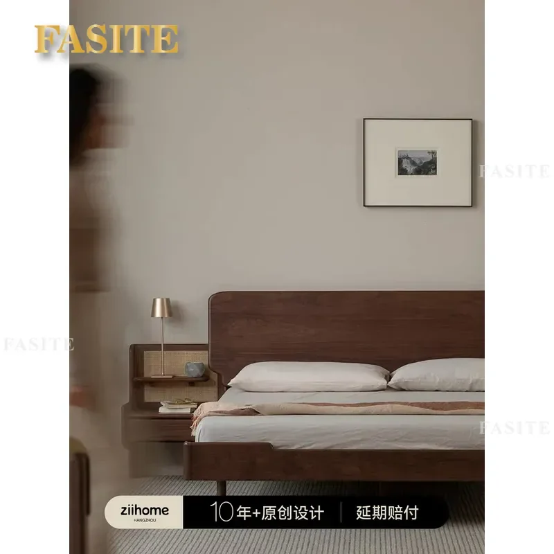 For Black Walnut Solid Wood Bed Frame Upgraded Slat Support Double Size High Box Storage Grand View Bedroom
