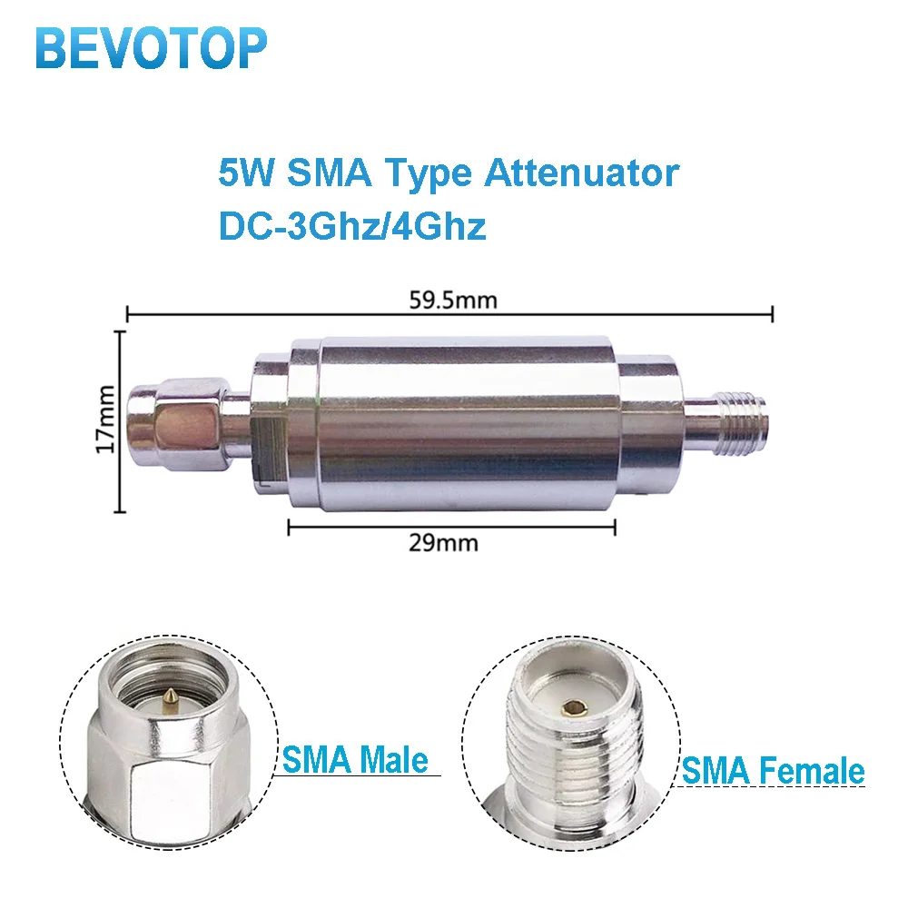 1Pcs 5W SMA Attenuator RF Coaxial Power Male to Female Jack DC-3GHz 1/2/3/5/6/10/15/20/30/40dB 50Ohm