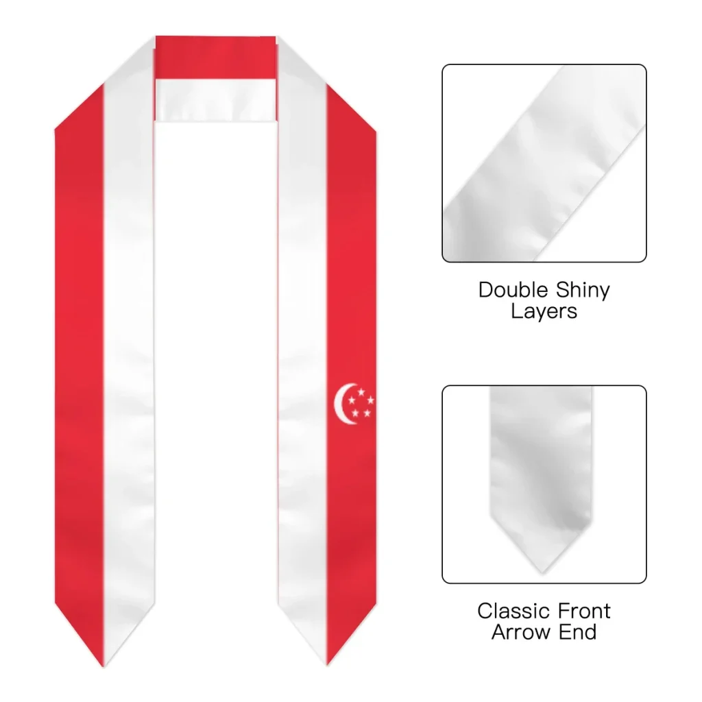 Graduation Sash Singapore Flag scarf Shawl Stole Sapphire Blue with Stripe Bachelor Gown Accessory Ribbon 180*14cm