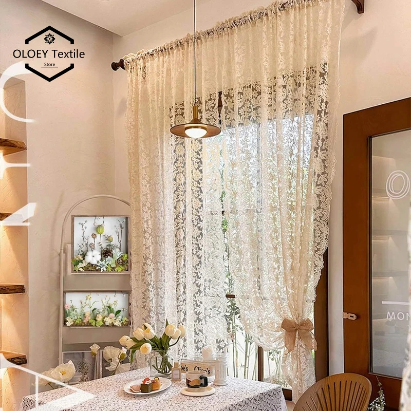 

3D Flower Lace Curtains for Bedroom Living Room French Romance Lace Embroidered Woven Sheer Tulle Elegant Light Filtering Gauze