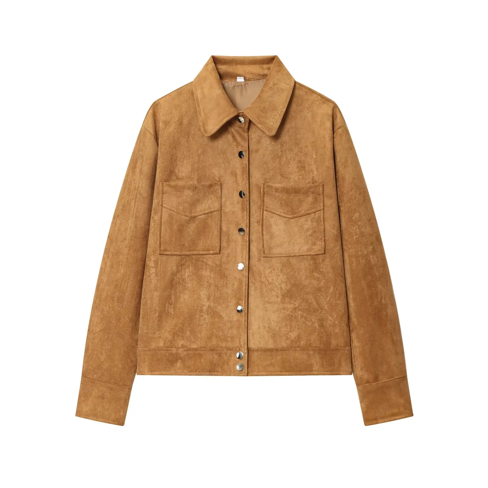 JNLEAOG Autunno delle Nuove Donne Faion Versatile Pelle Scamosciata Texture Jaet Tuta Sportiva Tessuto di Poliestere Lungo Sve Caldo Cappotto da Donna